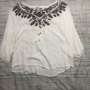 Cream and Red Boho Blouse